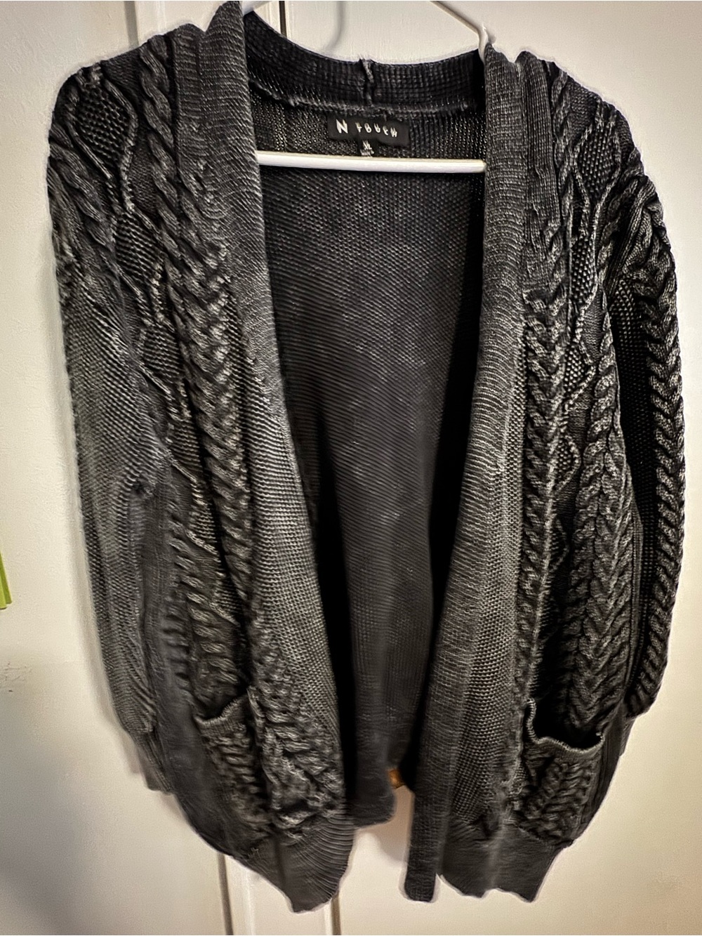 Women's Black Cable-Knit Open-Front Cardigan
